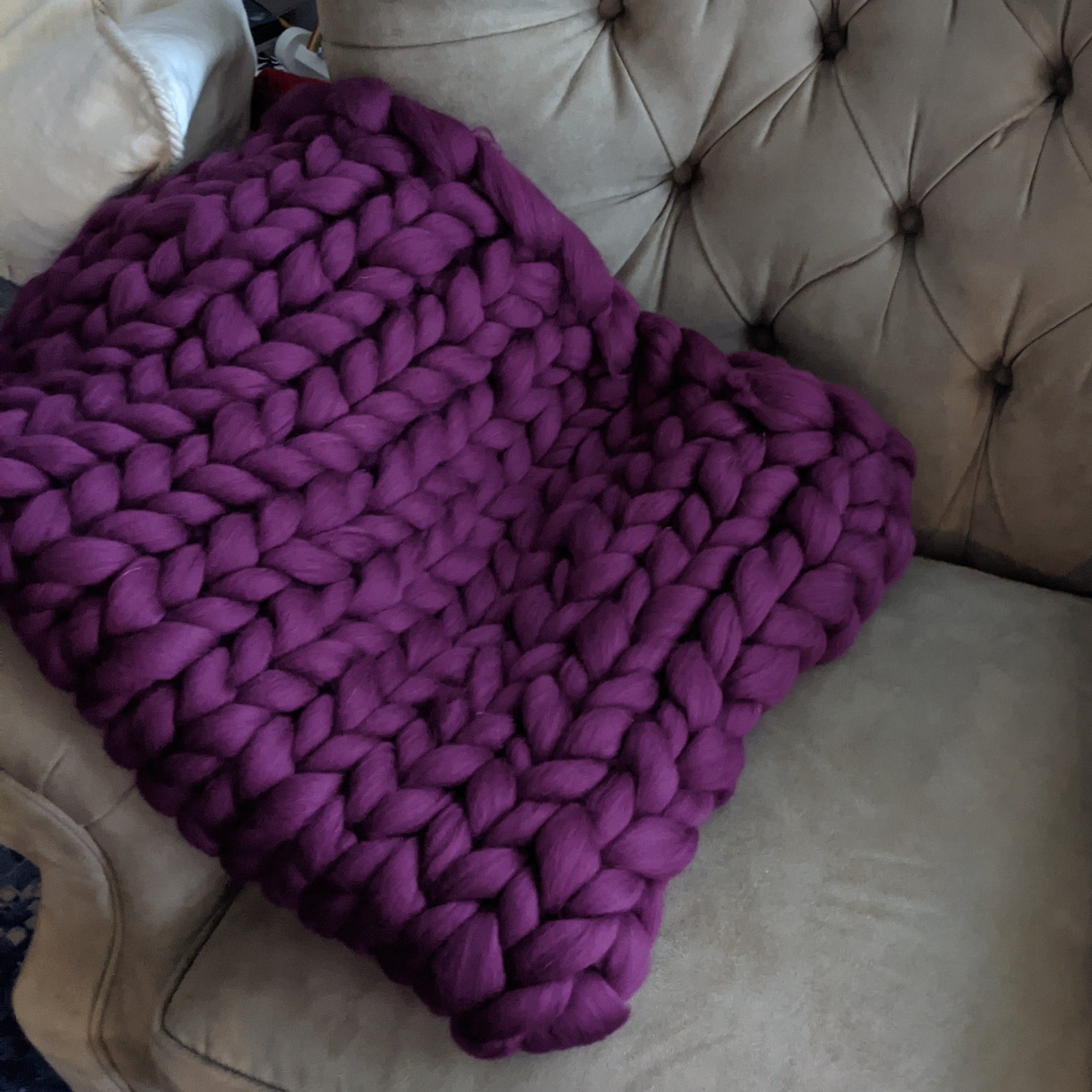 Purple Chunky Knit Throw Blanket HOLMMADE